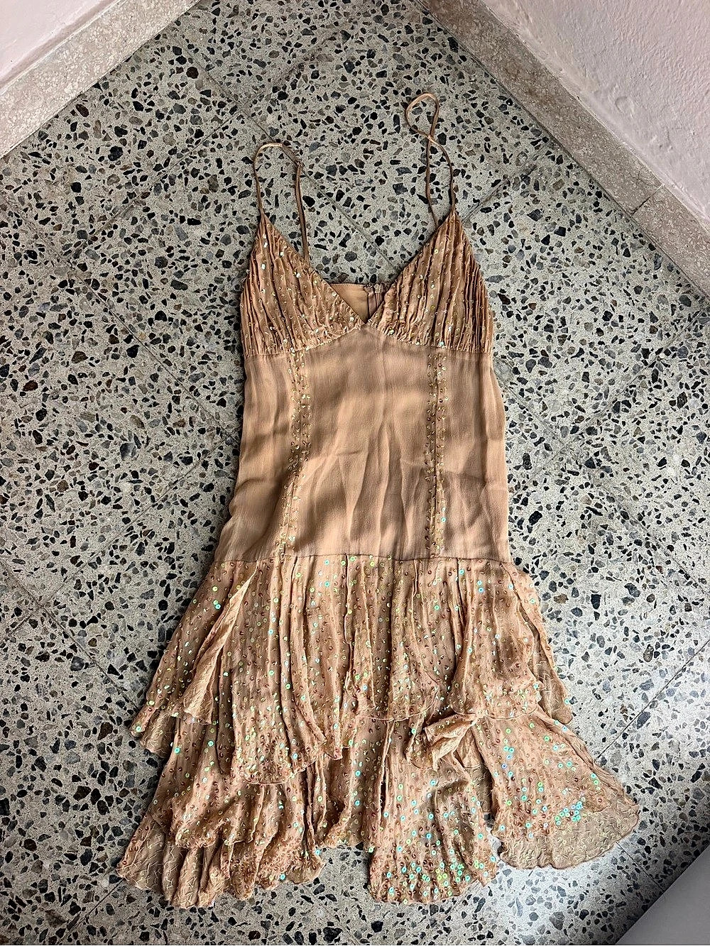 bebe Sequin Ruffle Mini Dress in Brown Size Medium